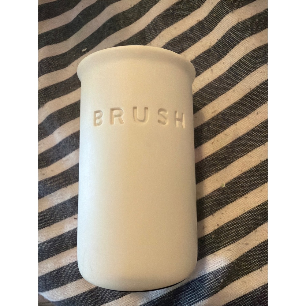 Matte White Ceramic Makeup Brush Holder Organizer Divider Minimalist Vanity
